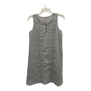 Garnet Hill Linen Dress Womens 8 Gray Embroidered Button Up‎ Cotton Lining Boho